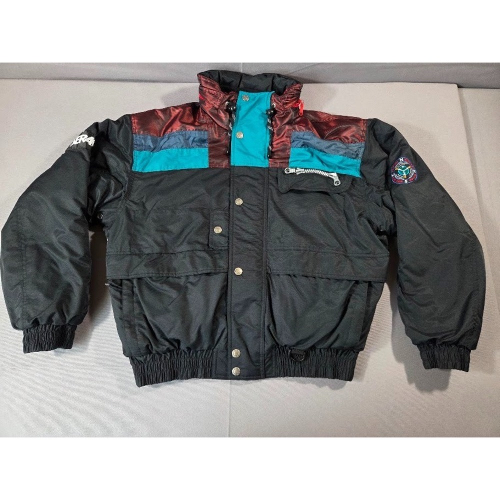 Vintage Serac Heli Ski Mens 42 Black Colorblock Puffer Thermore Insulation Hood